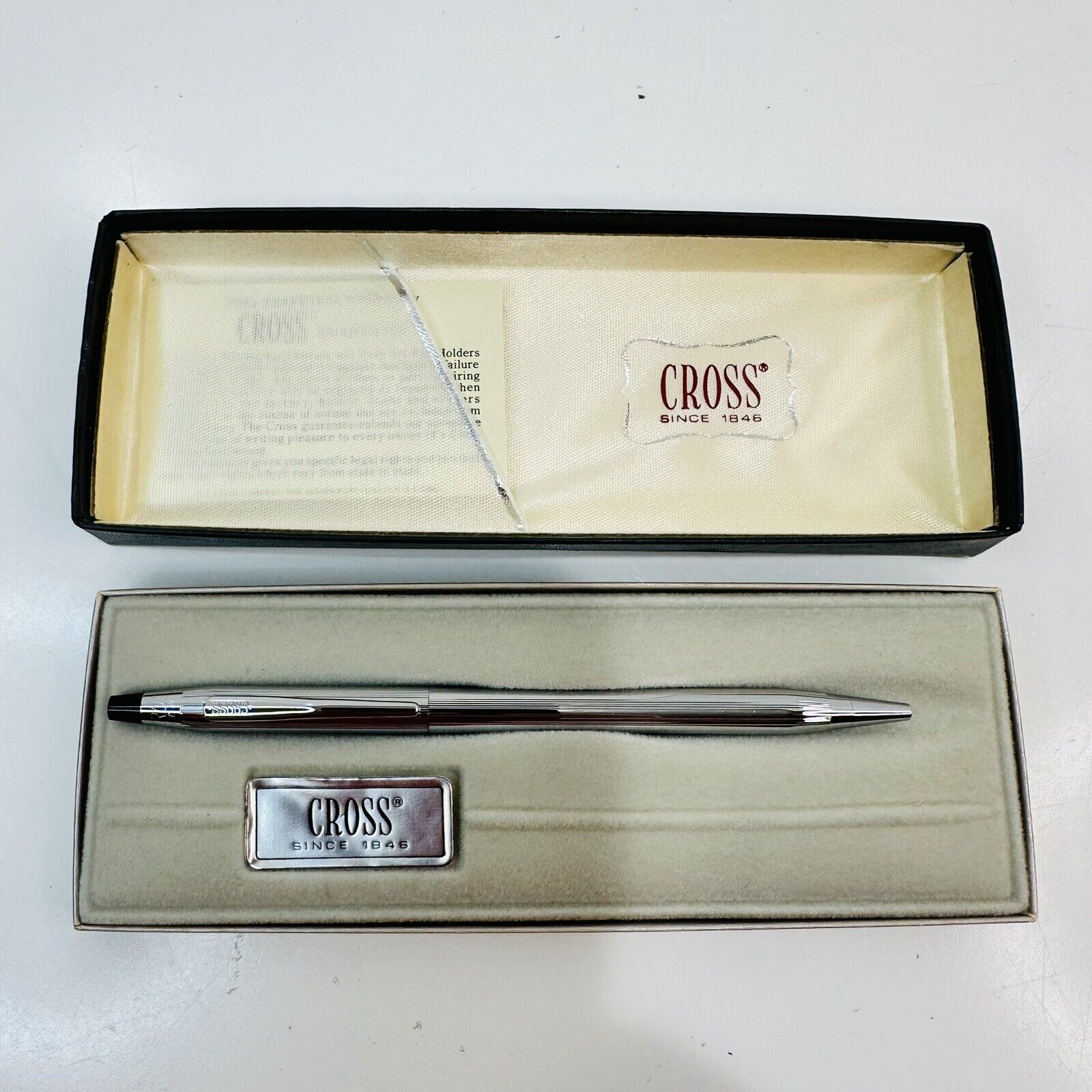 Vintage Cross Chrome Lustrous Ballpoint Pen #3502 Blue Ink 80s