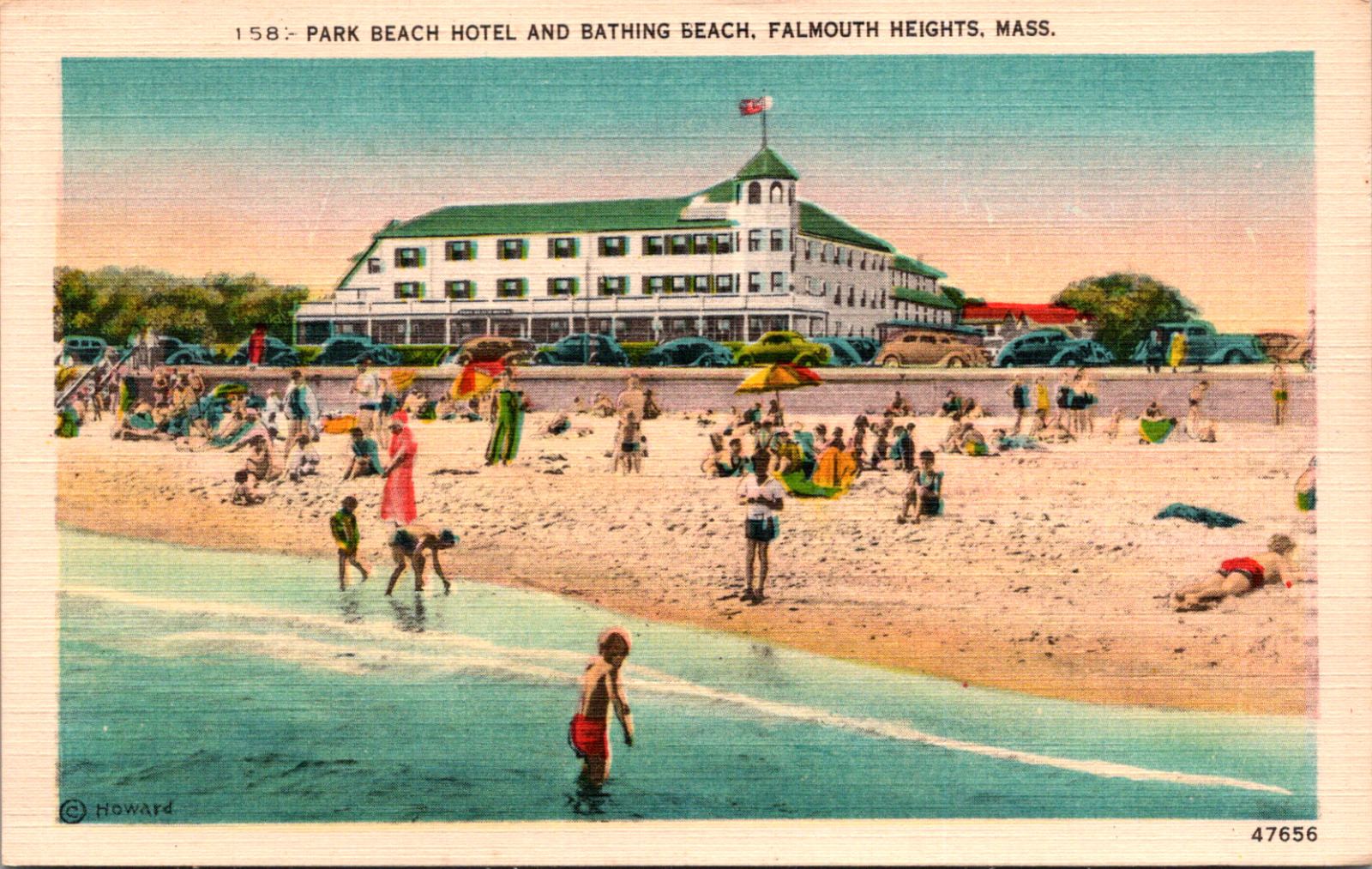 Falmouth Heights Massachusetts Park Beach Hotel Ocean Vintage c 1940s Postcard