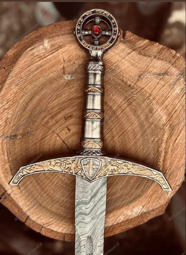 HANDMADE DAMASCUS STEEL KNIGHT TEMPLAR SWORD/MEDIEVAL SWORD WITH SHEATH
