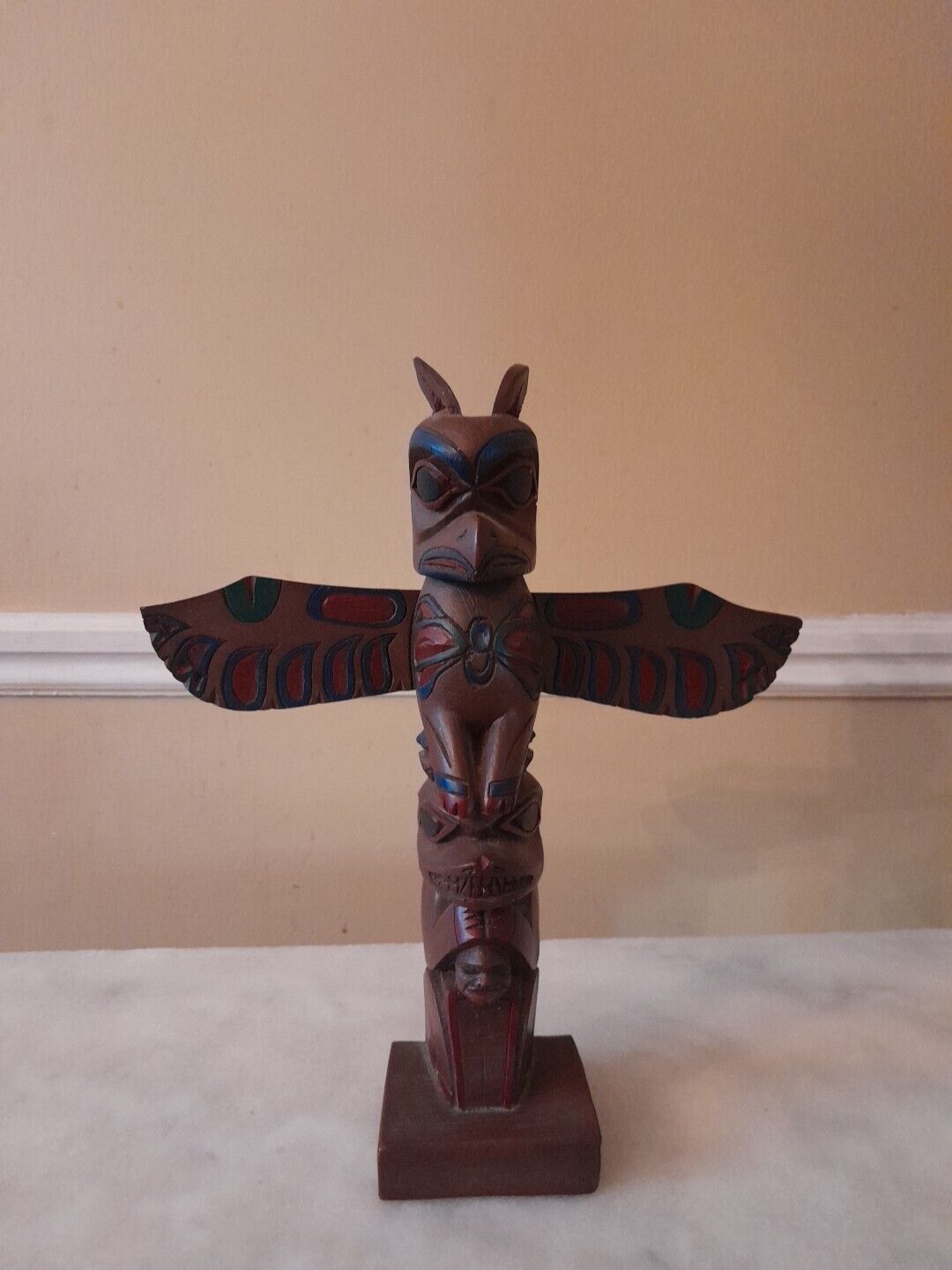 Made In ALASKA  Hand Carved Resin Totem Pole Artist Signed Approx 10