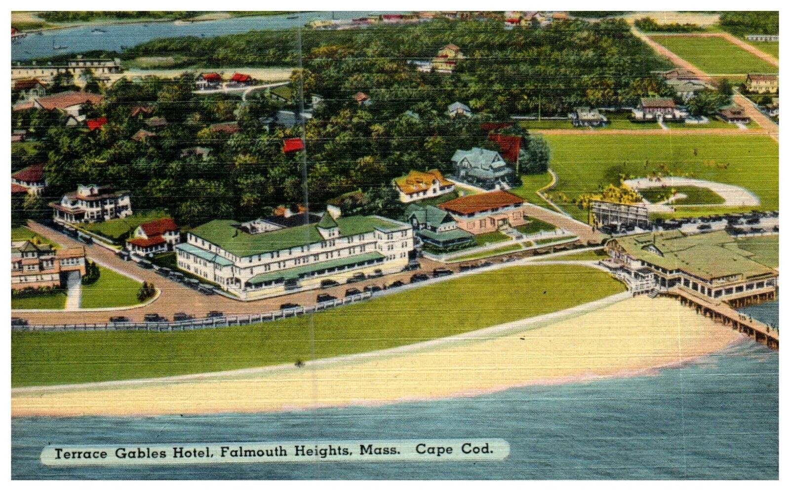 Terrace Gables Hotel Cape Cod Falmouth Heights, MA Mass Vintage Linen Postcard