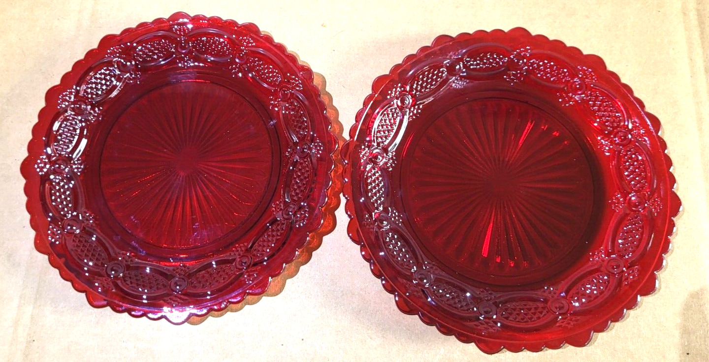 2 VINTAGE AVON RUBY RED CAPE COD COLLECTION BREAD AND BUTTER PLATES 7.5\