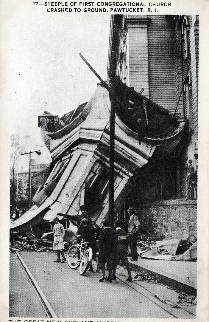 PAWTUCKET RI-1938 Hurricane First Congregational Church Steeple Crashed Postcard