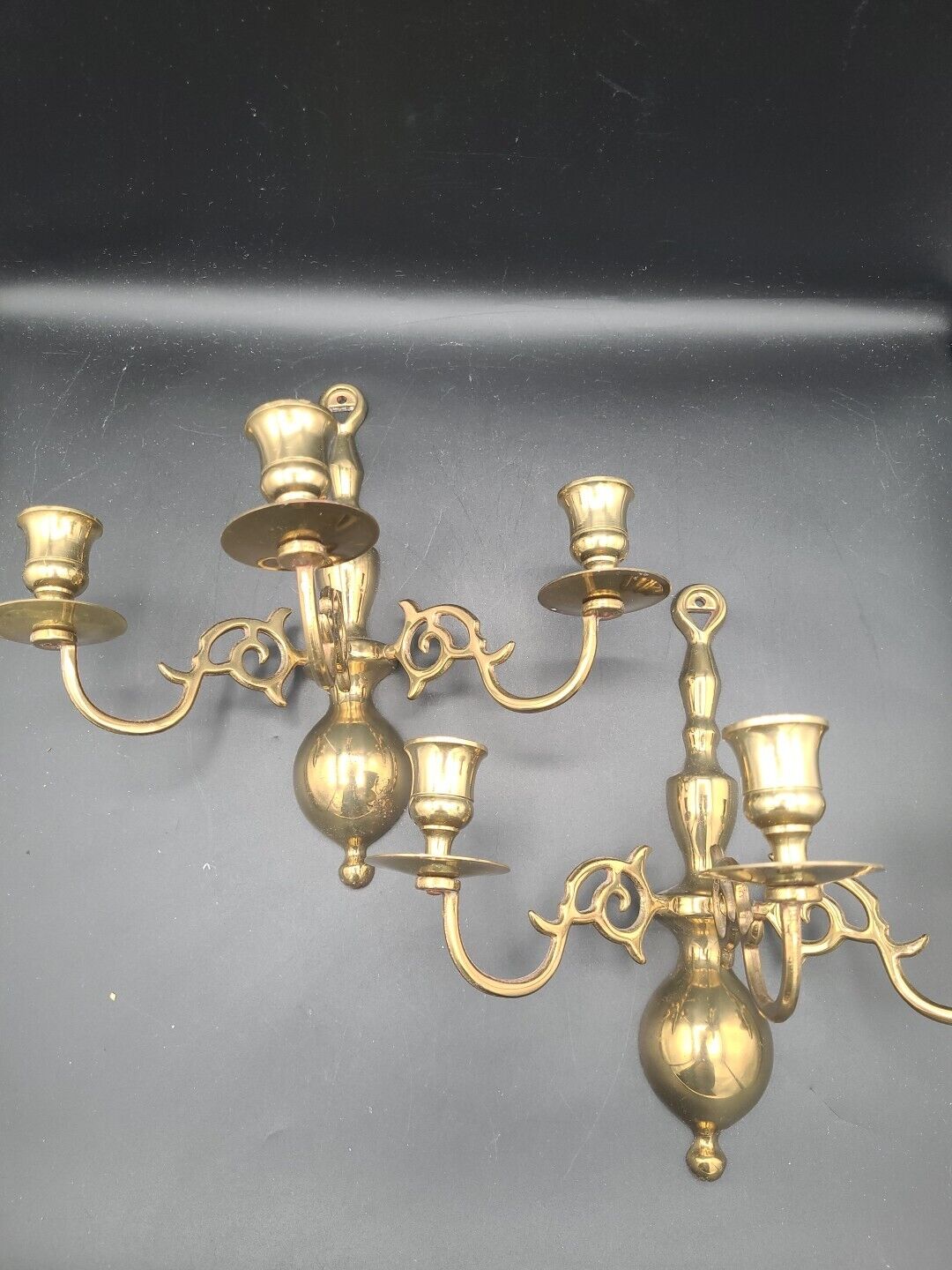 Vintage C M Solid Brass Triple Arm Taper Candle Wall Sconce