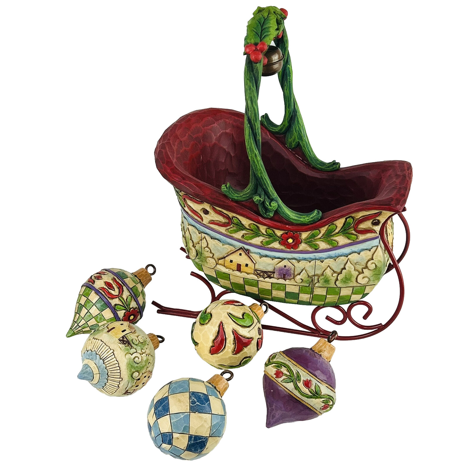 Jim Shore Sleigh Bells Ring #4009195 Christmas Sleigh Basket & Ornaments