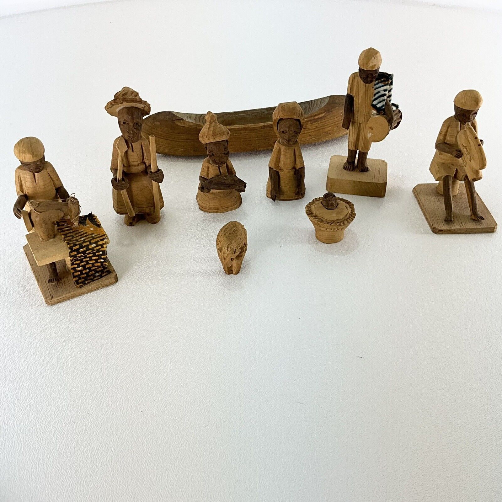 Lot of 9 Vintage Nigerian Thorn Wood Carving Folk Art Figurines Collectibles