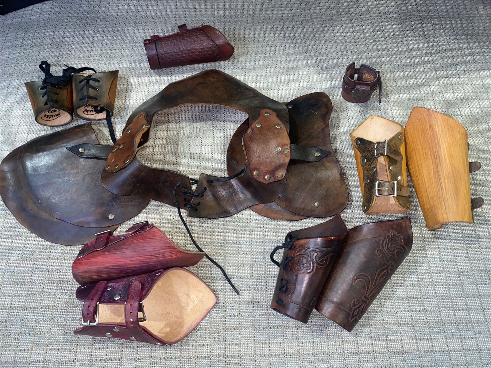 Vintage Medieval Lot Leather Armor  Arm Cuff Armor Vambrace Viking Guard (signed