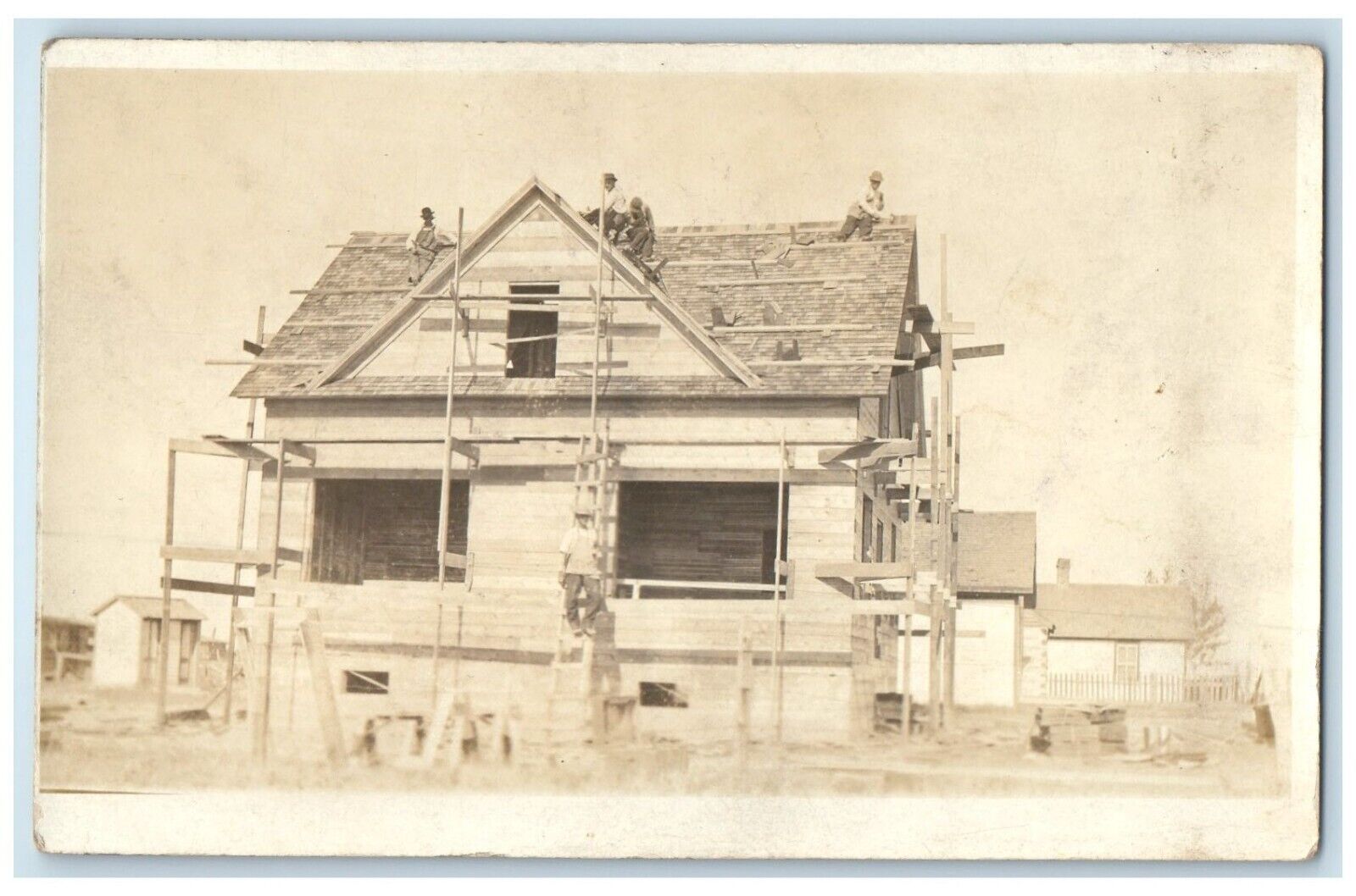 c1910's House Construction Lee County Illinois Occupational RPPC Photo Postcard