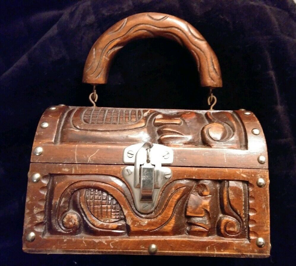 Beautiful Vintage Honduran Hand Carved Purse Aztec 