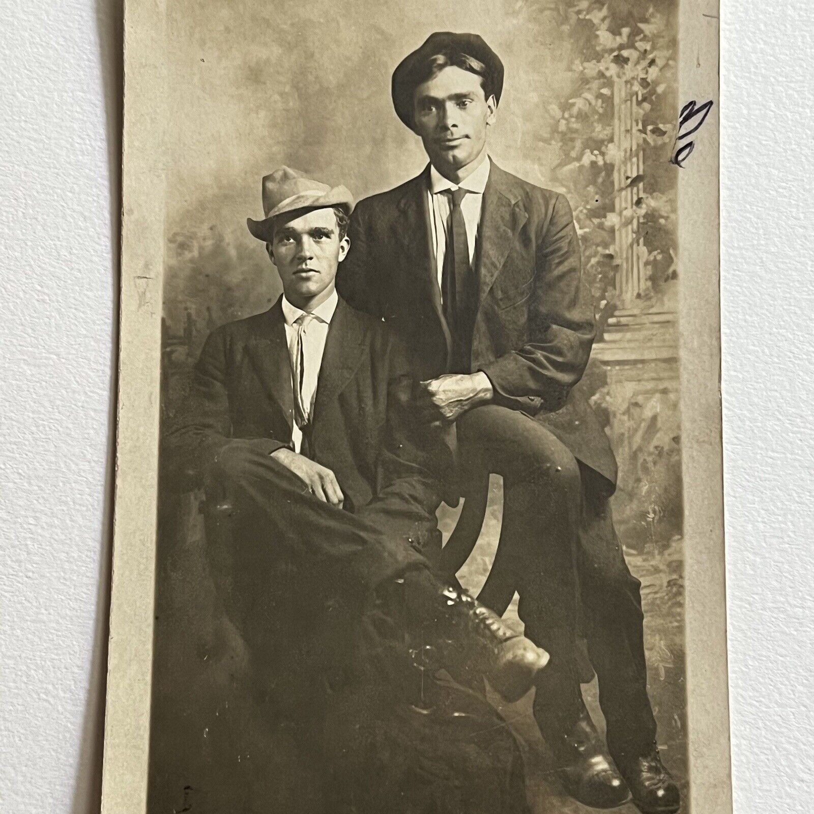 Antique RPPC Real Photograph Postcard Handsome Young Men Hats ID Parks Neal