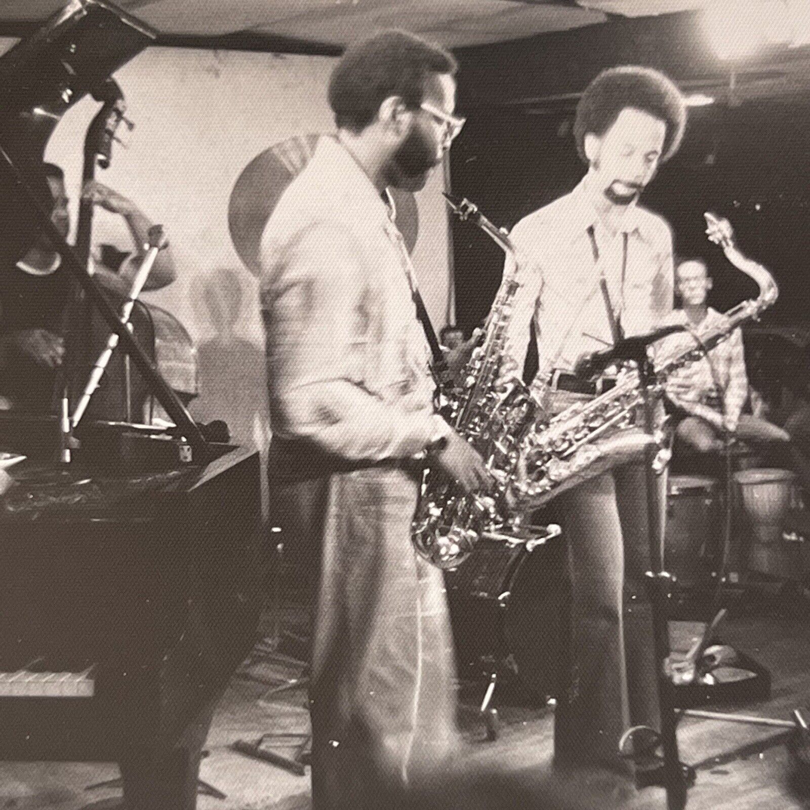 Vintage B&W Snapshot Photograph Black African American Men Saxophone Jazz 70s
