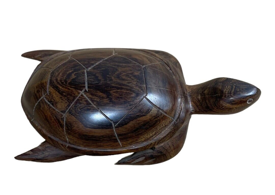 9” Sea Turtle Figure Solid Ironwood Carving Hand Carved Sculpture