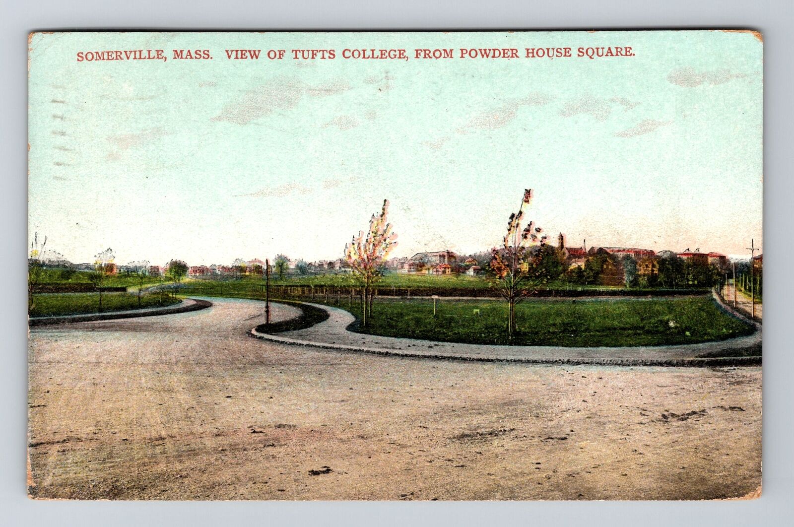 Somerville MA-Massachusetts, View Tufts College, Square, Vintage c1911 Postcard