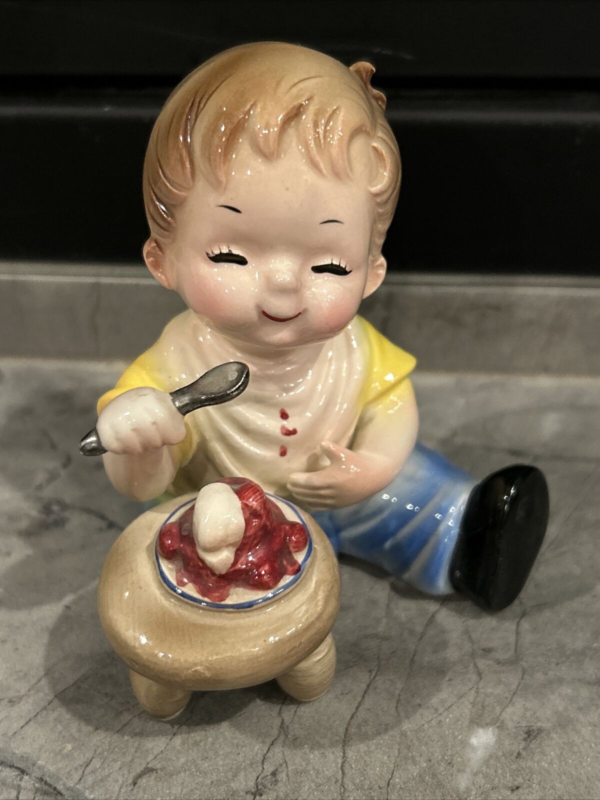Vintage Josef Originals Happiness Is Boy Eating Berry Pie Figurine