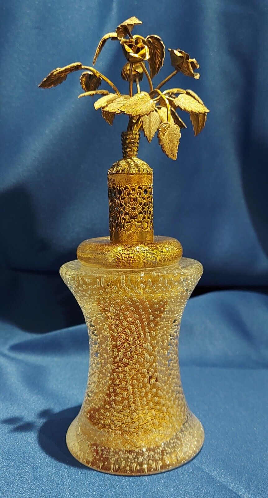 Vintage Murano Hand Blown 24k Gold Fleck and Controlled Bubble Perfume Bottle