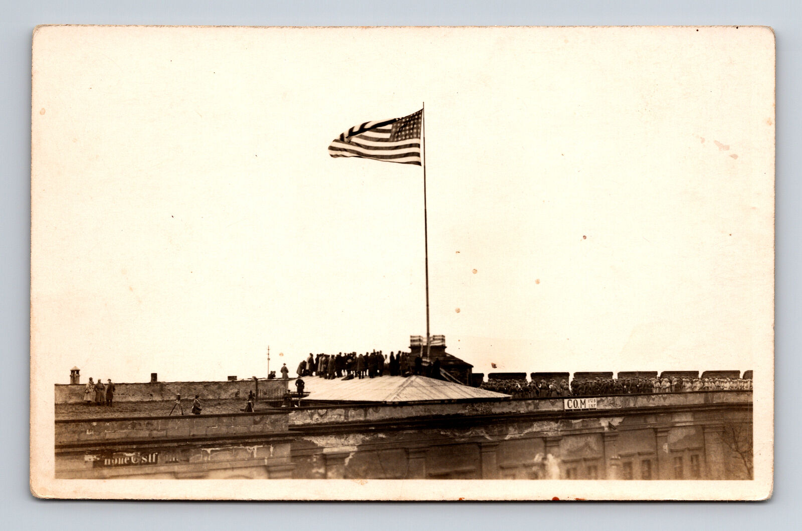 RPPC US 8th Infantry Company M Uknown Large Rooftop Military Event Postcard
