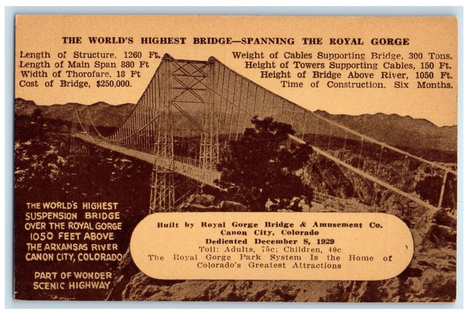 c1940 Royal Gorge Grand Canyon Arkansas River Canon City Colorado CO Postcard