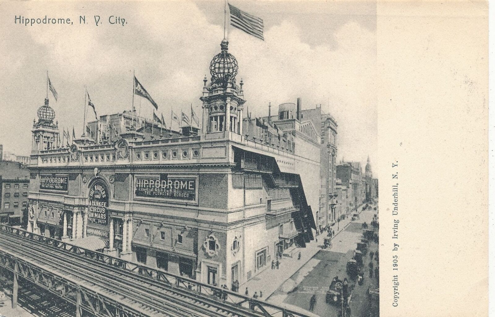 NEW YORK CITY - Hippodrome Showing Elevated Subway Postcard - udb (pre 1908)