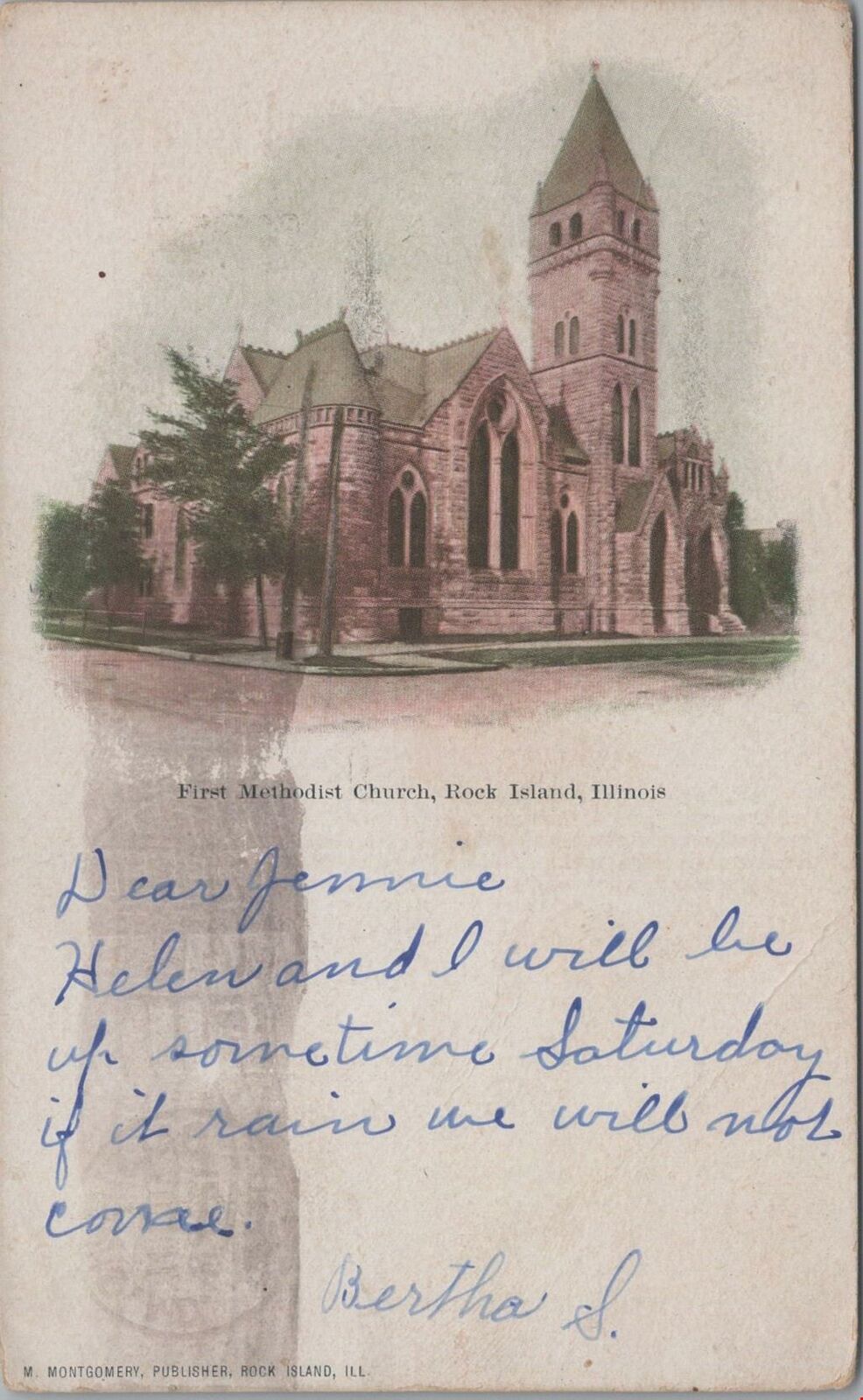 Postcard First Methodist Church Rock Island IL 1920