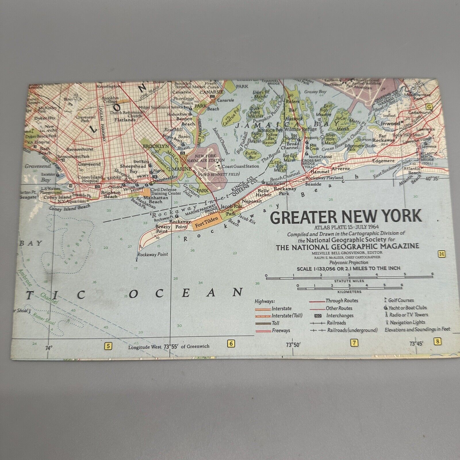 1964 New York City National Geographic Vintage NYC Map, MCM Poster Art