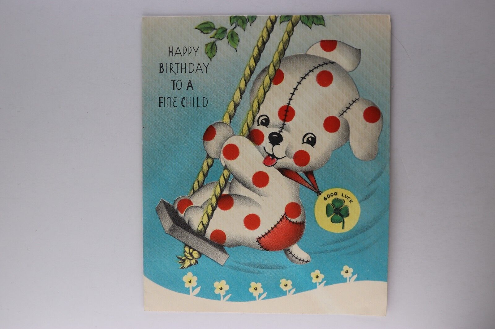 Vintage Cute Patchwork Teddy Bear Happy Birthday to Child Greeting Card c.1920's