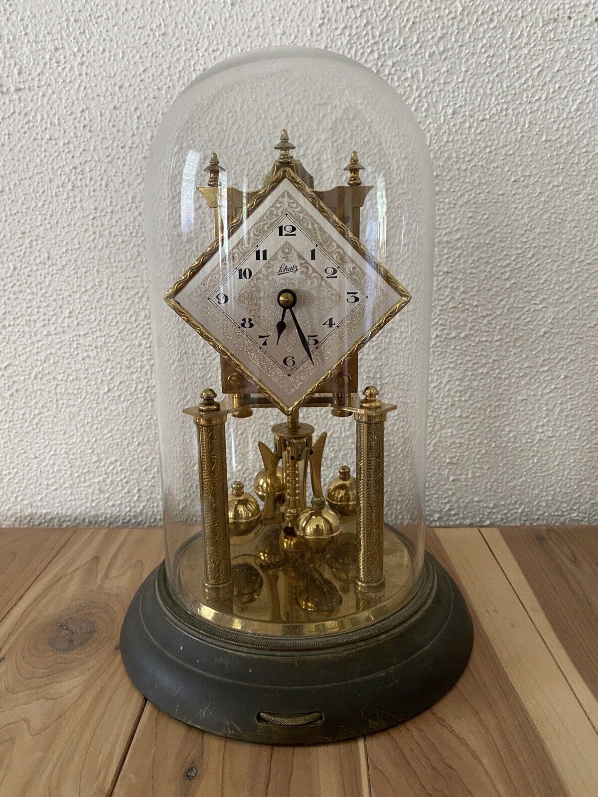 Vintage Schatz 400 Day Anniversary Brass Clock with Glass Dome