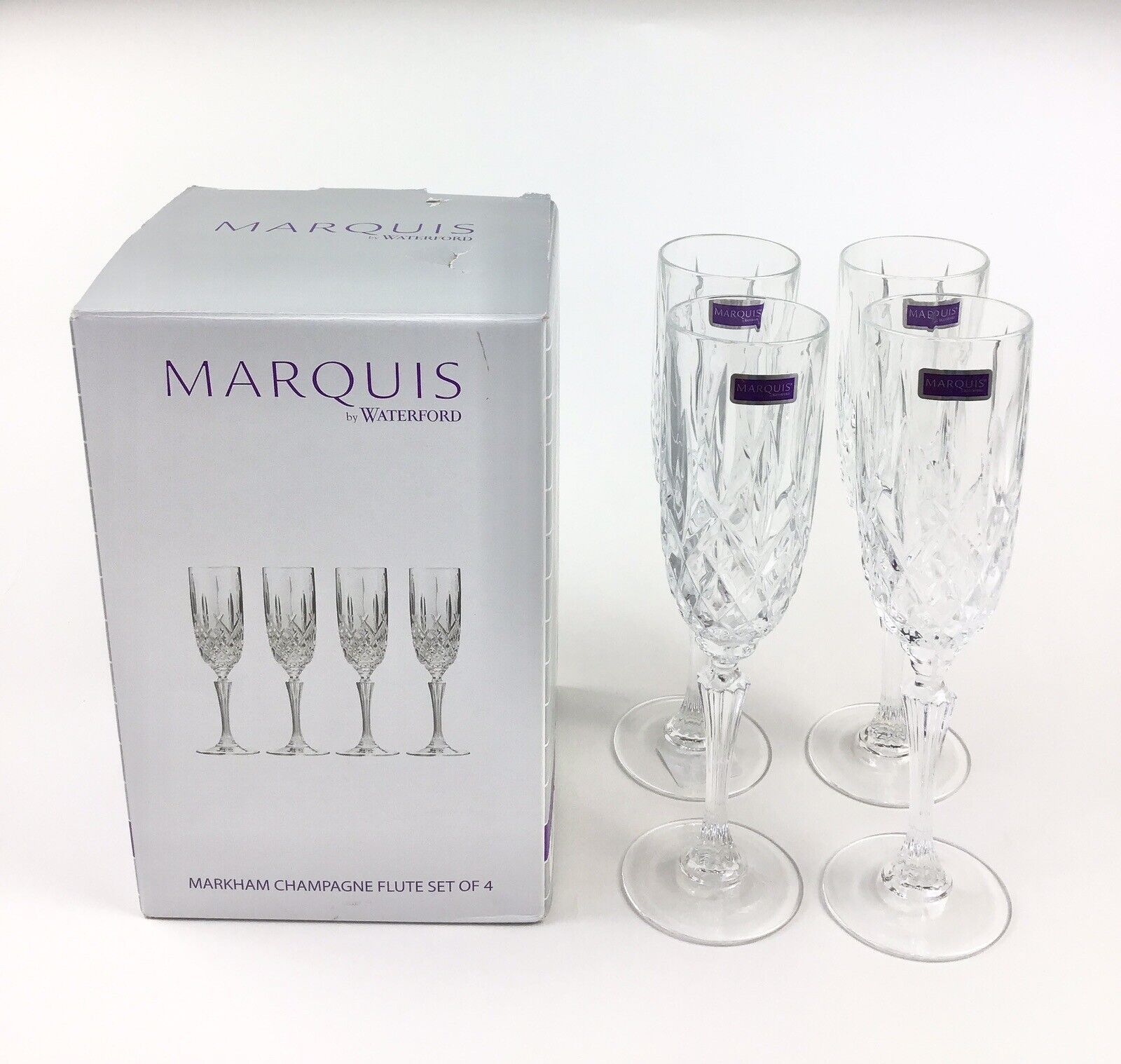 Marquis By Waterford Markham Champagne Flutes Crystal Glasses Set of 4 NEW $100