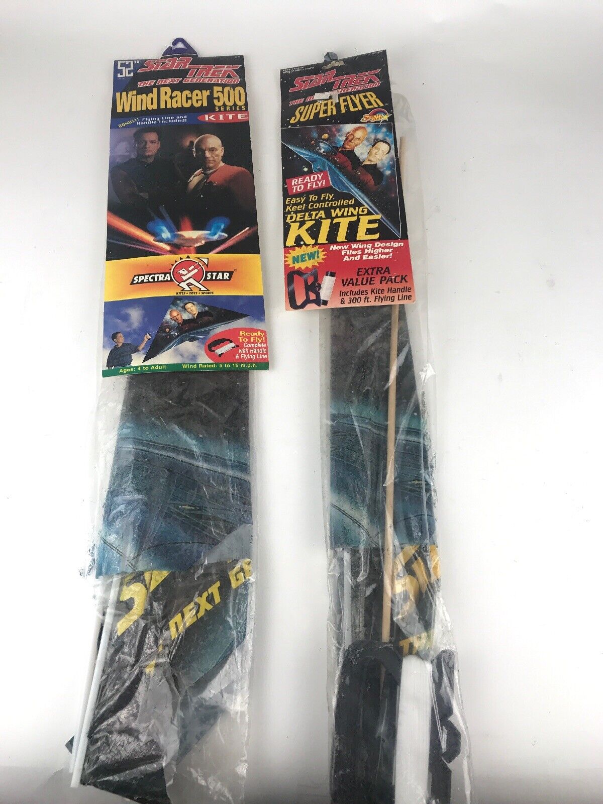 Star Trek Vintage Kite Lot Of 2 - Super Flyer And wind Racer 500 Never Used
