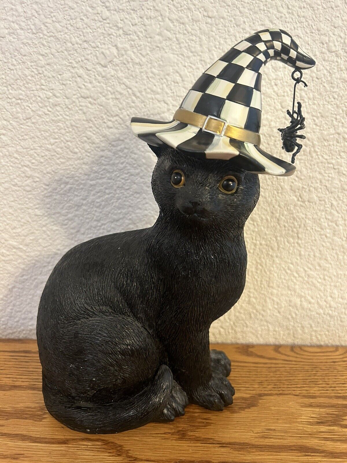 Vintage MacKenzie Childs Black Halloween Cat With Courtly Check Hat Excellent