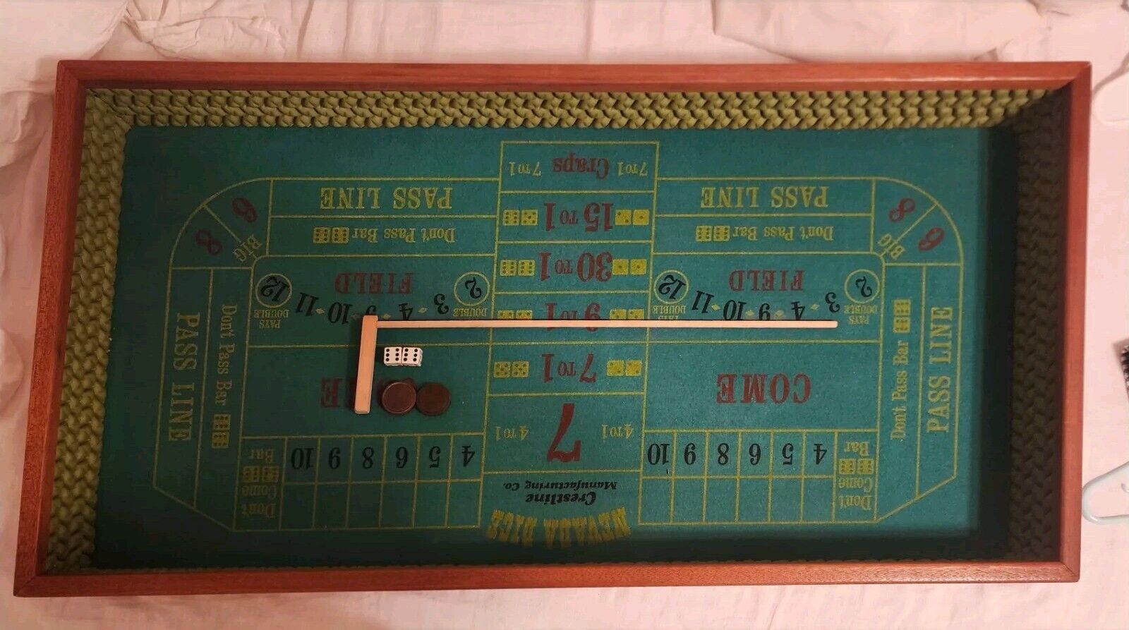 Nevada Dice Craps Table Game Crestline Mfg Solid Wood Table Top w/Box Vintage 