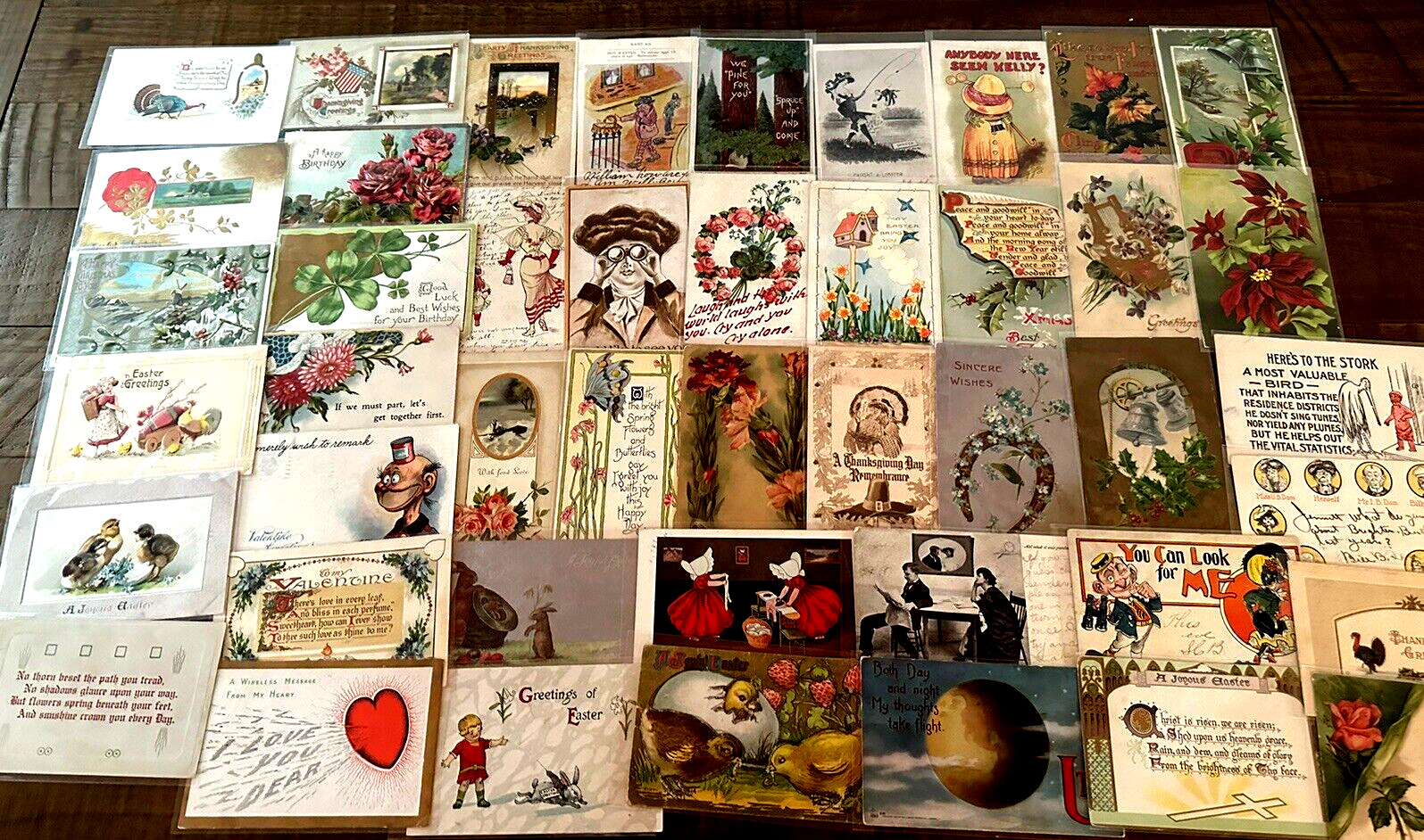 ~Lot of 43 Antique 1900's~Mixed Topics Greetings Postcards~All with stamps-k-478