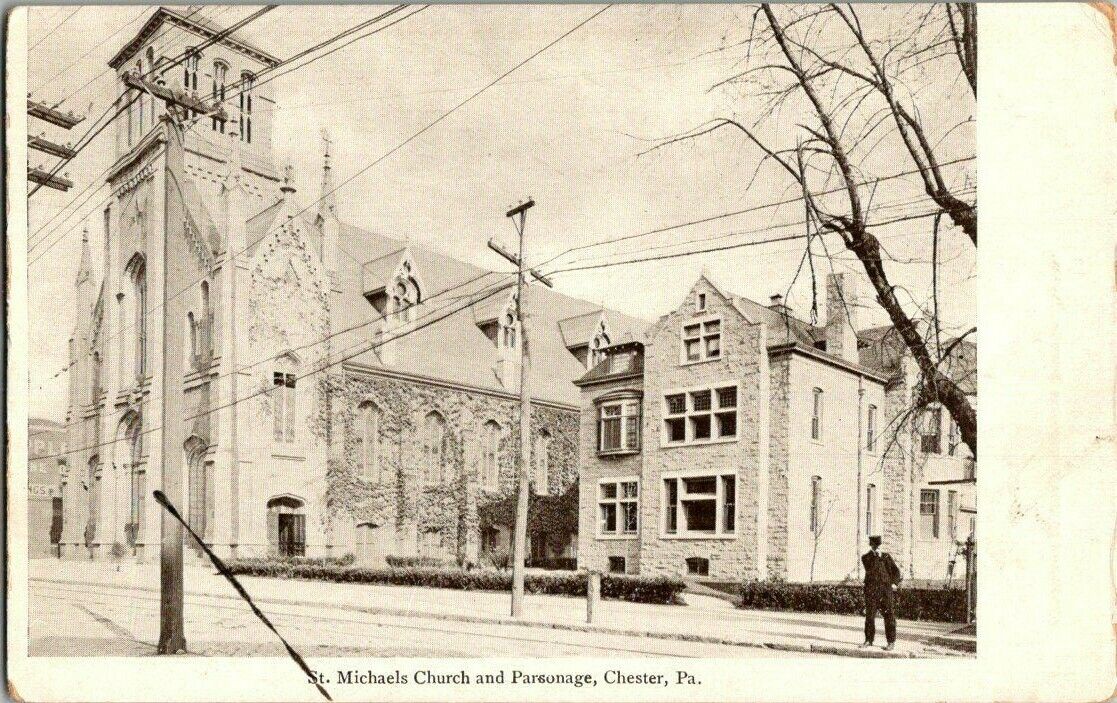 1908. ST. MICHAELS CHURCH & PARSONAGE. CHESTER, PA. POSTCARD. DC1