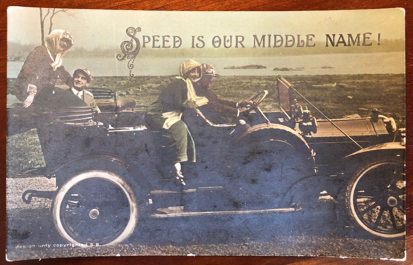Speed is Our Middle Name RPPC Early Automobile Genuine Bromide S. B. Wisconsin