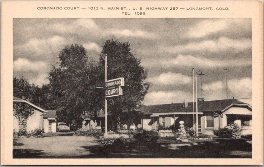 Vintage 1950s LONGMONT, Colorado Postcard CORONADO COURT Highway 287 Roadside