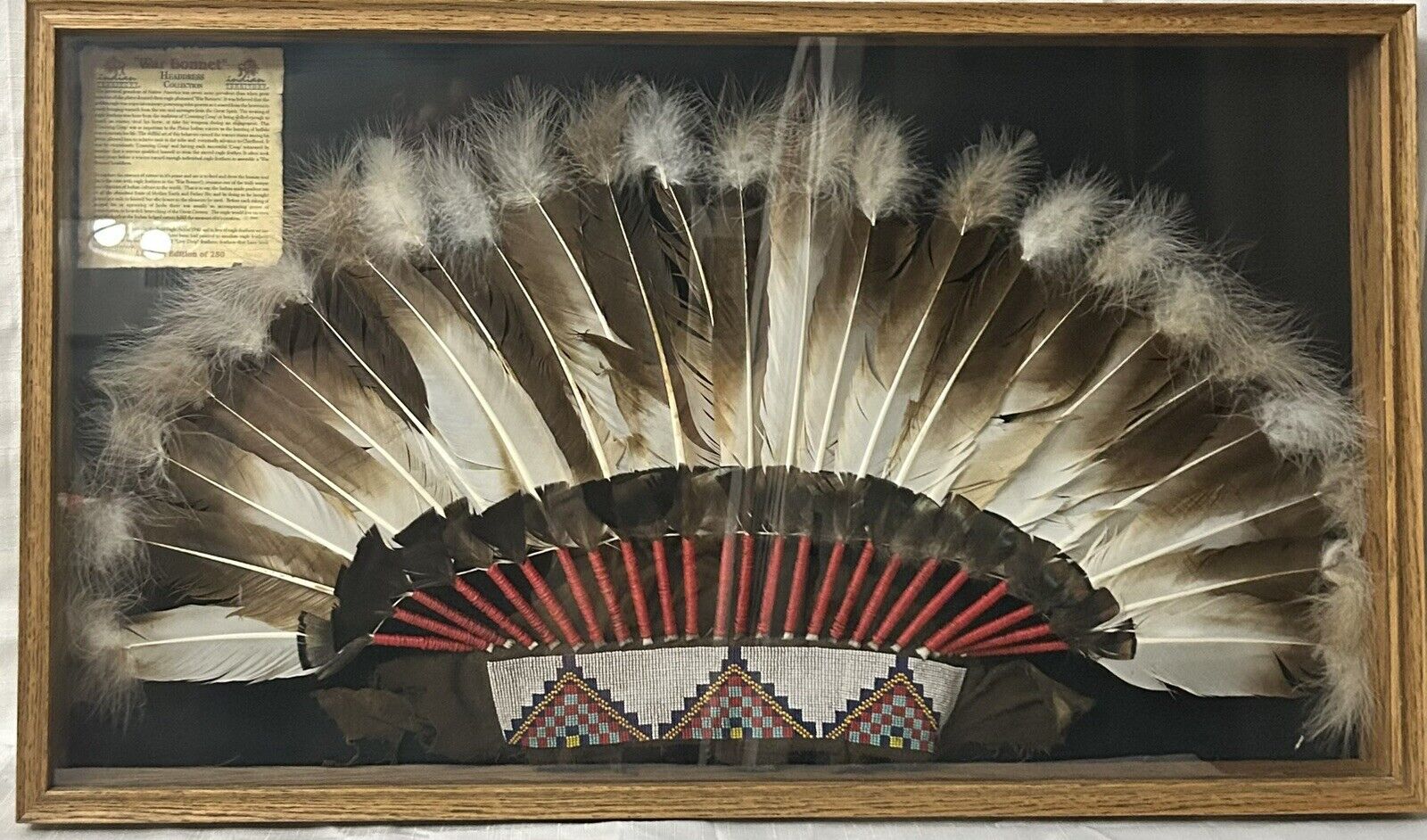 Vintage Indian Territory War Bonnet Headdress C. 2000 RareCollectible Shadow BoX
