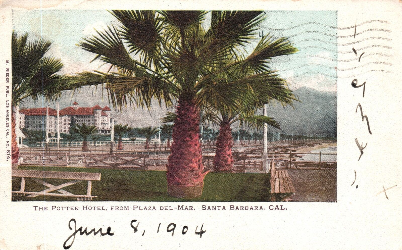 Vintage Postcard 1904 Potter Hotel From Plaza Del-Mar Santa Barbara California