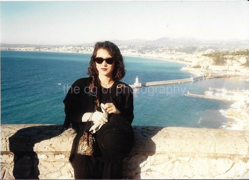 A Pretty Woman Wearing White Gloves And Sunglasses FOUND PHOTOGRAPH Color 08 7 U