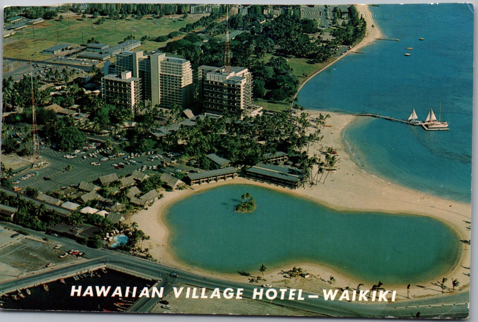 Vintage Postcard Hilton Hawaiian Village Hotel Waikiki Posted Brookline MA 1960s