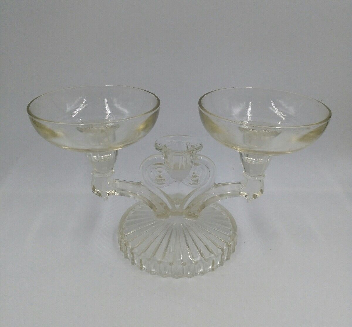  Beautiful Vintage TRIPLE Glass CANDLE HOLDER w/ 2 removeable drip wax cups