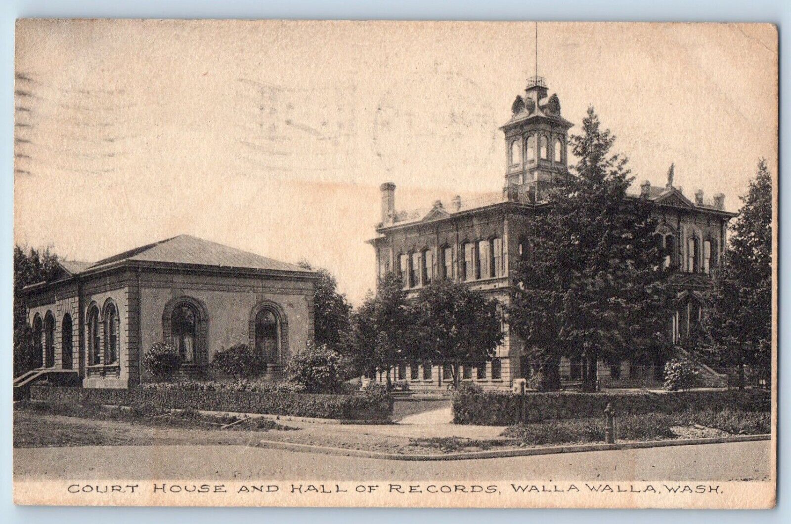 Walla Walla Washington WA Postcard Court House Hall Records 1908 Vintage Antique