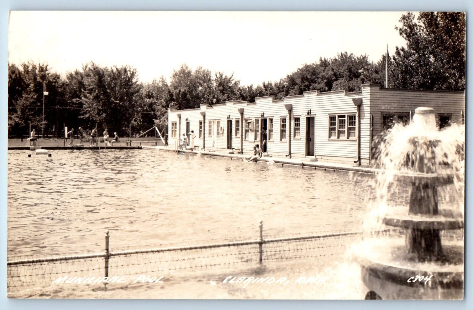 Clarinda Iowa IA Postcard RPPC Photo Municipal Pool Water Fountain c1940\'s