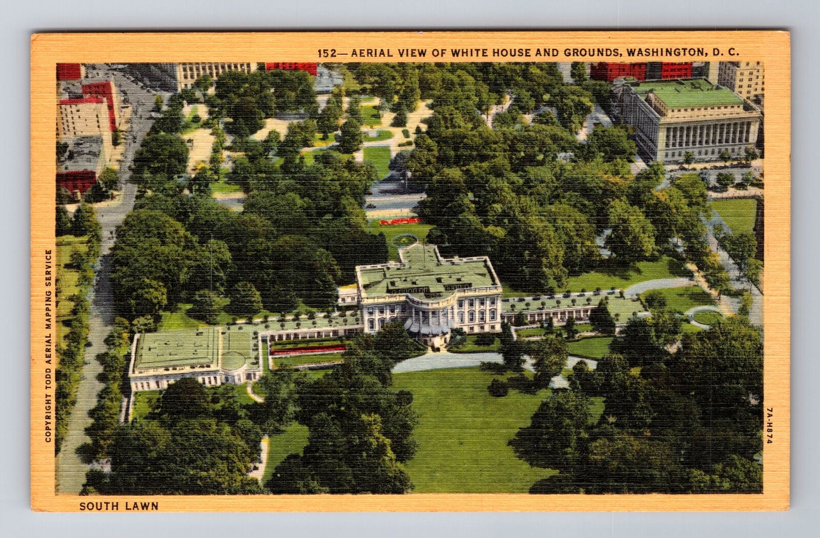 Washington DC-Aerial Of White House And Grounds, Antique, Vintage Postcard