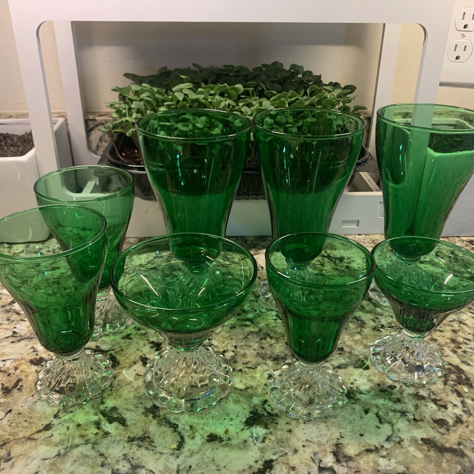 Set of 8 Vintage Anchor Hocking Boopie Burple Forest Green Water Sherbet Glasses