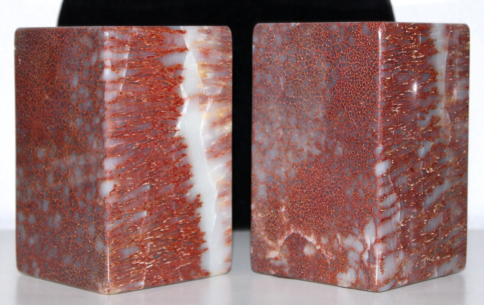 Red and White Marble Bookends Blocks 1980s Gorgeous Pattern 10lb each