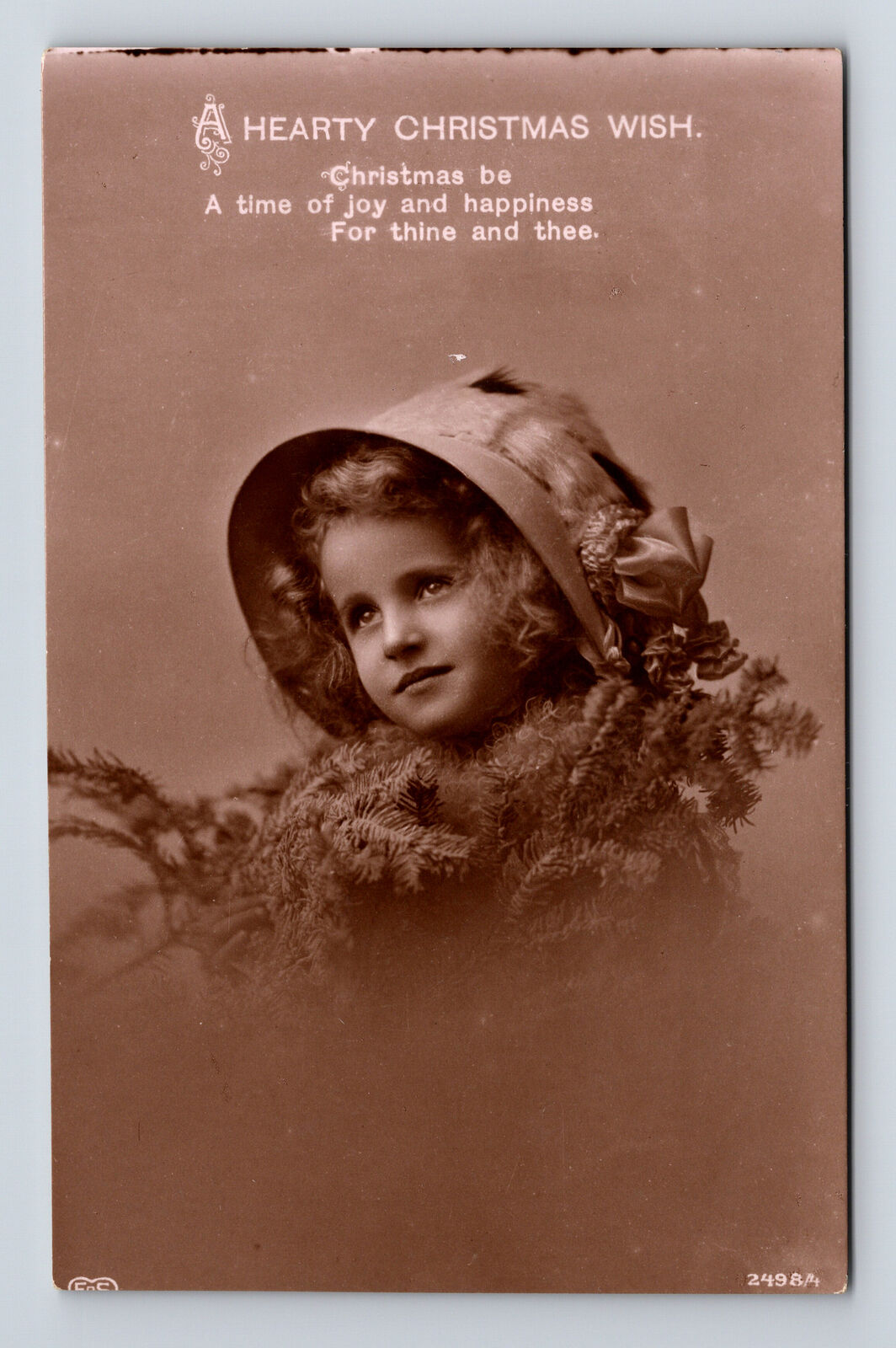 RPPC EAS Studio Portrait of Young Flower Girl Hearty Christmas Postcard