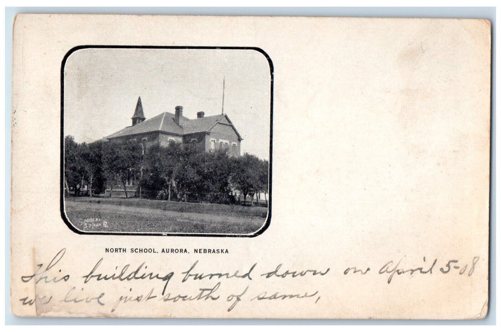 1908 North School Exterior Building Aurora Nebraska NE Vintage Antique Postcard