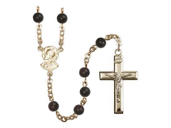Handmade Gold Tone Elegant 6mm Black Scapular Rosary
