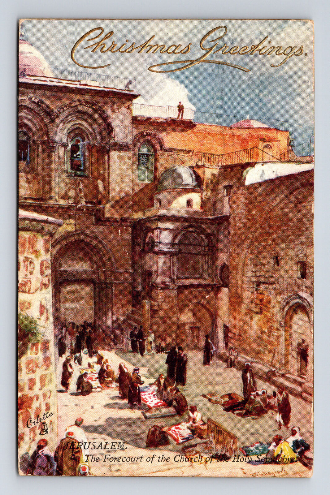 Jerusalem Forecourt Church of Holy Sepulchre Raphael Tuck's Oilette Postcard