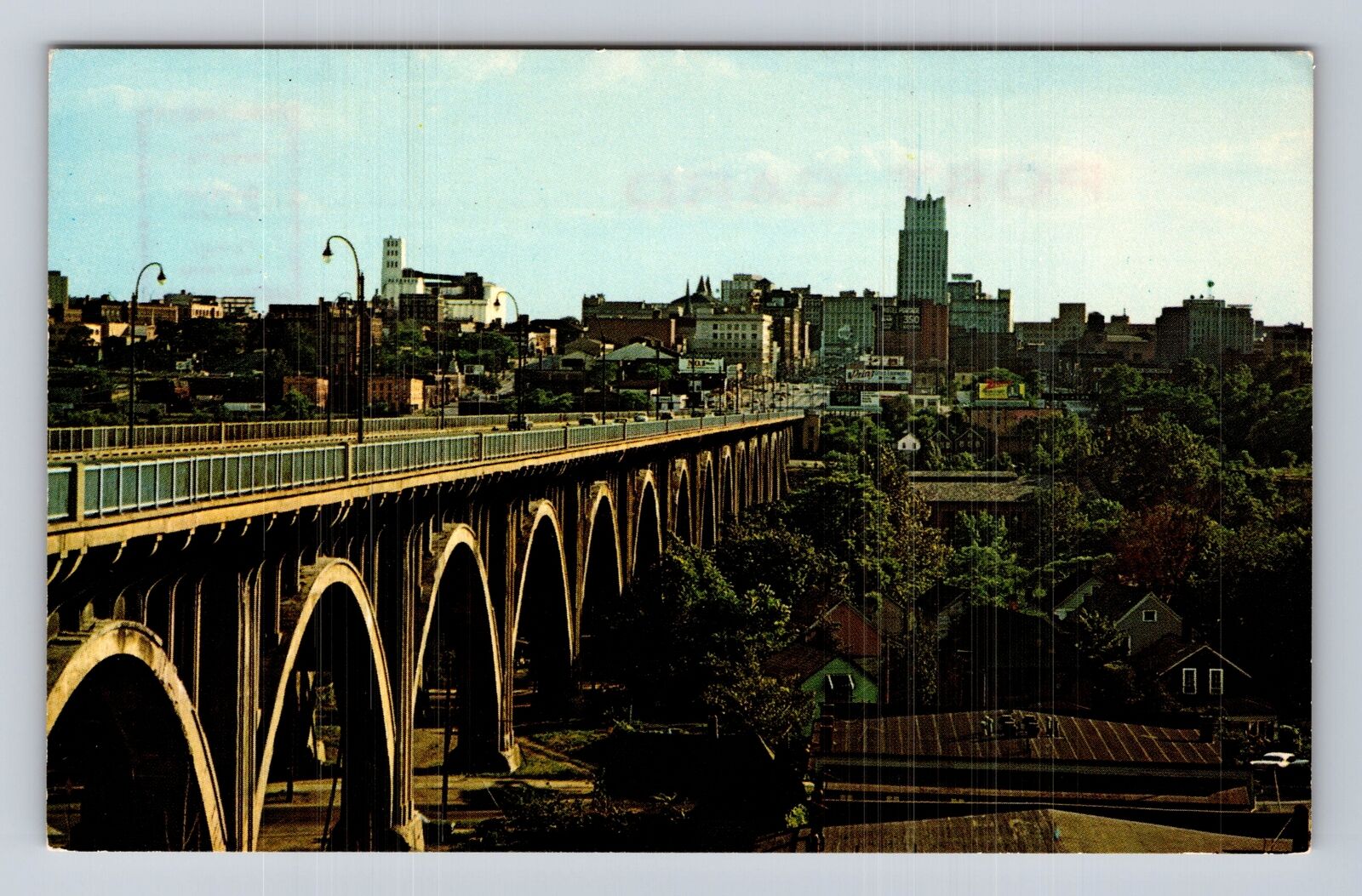 Akron OH-Ohio, Skyline View, Antique, Vintage Souvenir Postcard