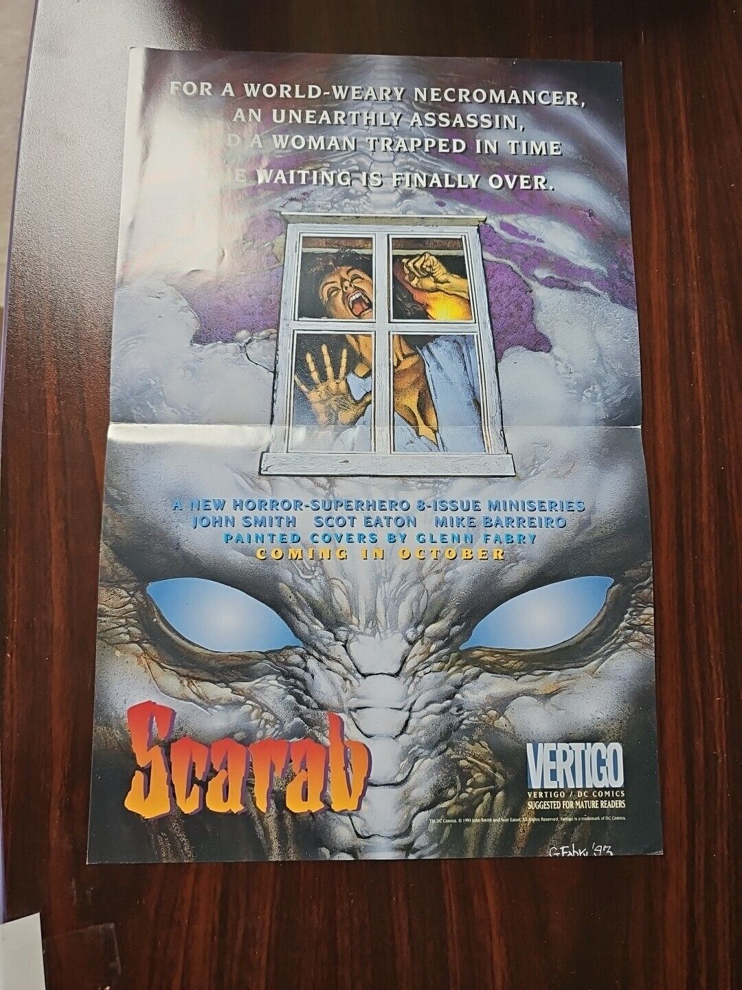 Folded  Promo Poster Scarab Glenn Fabry Art 1993 Vertigo Comics 17 x 11 Unused